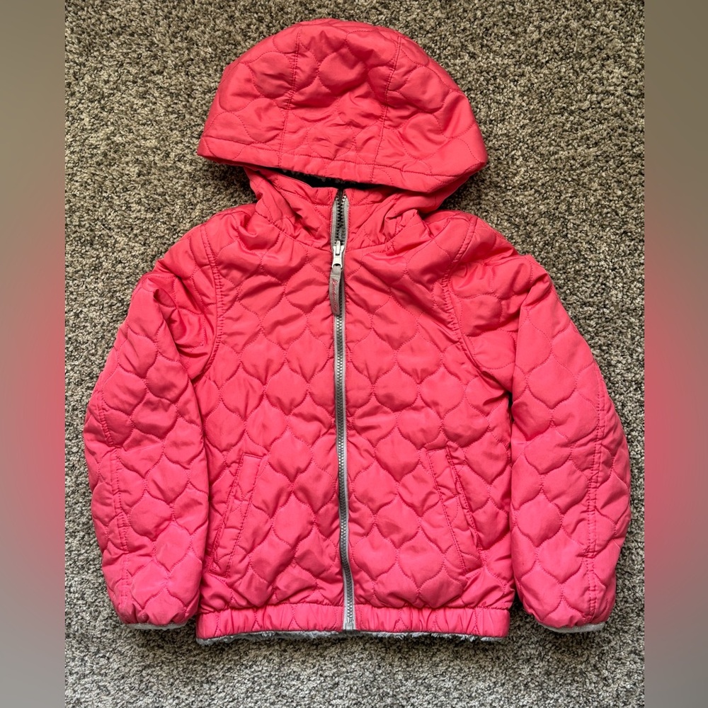 CLEARANCE! London Fog Pink Quilted Jacket size 7/8 reversible hooded full zip